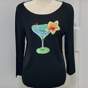 Martini Glass 🍸 sequin embellished black knit top